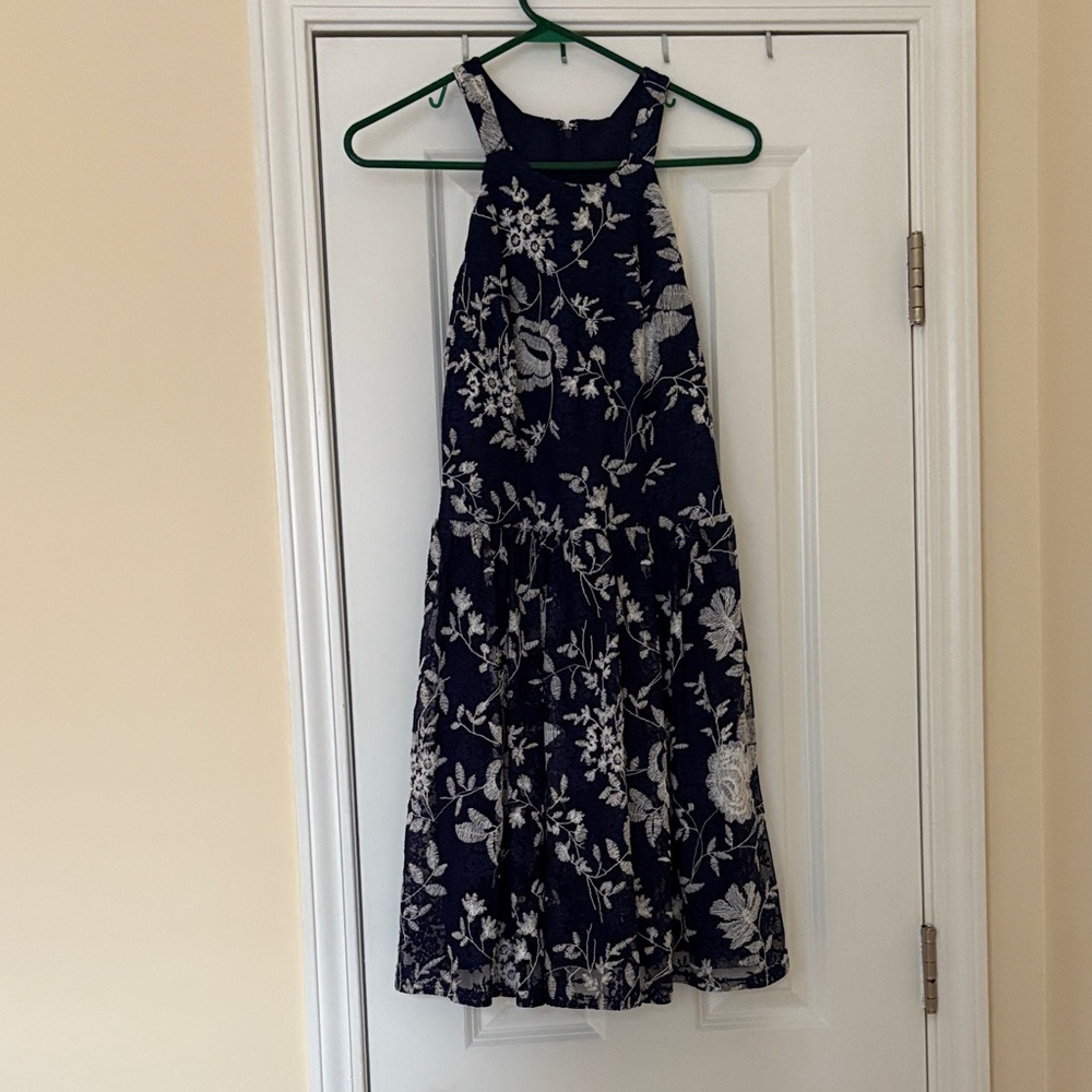 Altar'd State Navy and Cream Floral Halter Dress